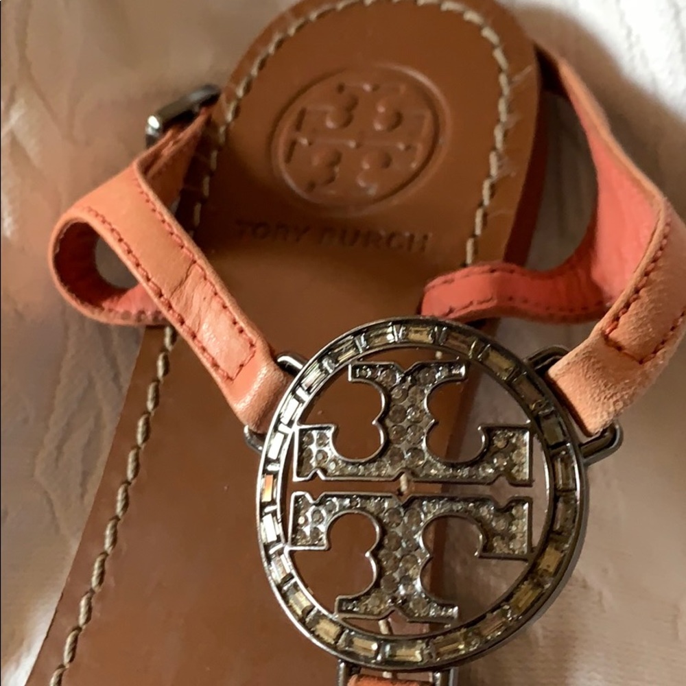 Tori Burch Sandles color is more peachy sand